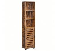 Meuble Colonne Salle De Bain, 40 X 30 X 167 Cm, Avec 3 Cases Ouverts Et 2 Étagères Réglables, Marron Rustique Marron