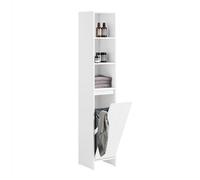 SoBuy Meuble Salle de Bain avec Panier à Linge Colonne Salle de Bbain Armoire Haute Étroite en MDF Blanc avec Étagères Réglables, Rangement Ouvert Parfait pour Petit Espace 30x170x30 cm BZR158-W