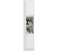 HOMCOM Meuble Colonne Salle de Bain à 6 Niveaux, Meuble de Rangement étroit avec 2 Portes, 2 Compartiments Ouverts et étagère réglable, pour Toilette, Petits espaces, 30 x 24 x 170 cm, Blanc