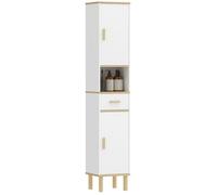 HOMCOM Meuble Colonne Salle de Bain, Meuble de Rangement étroit avec 2 Portes, tiroir, Compartiment Ouvert et étagère réglable, pour Toilette, Petits espaces, 31,5 x 29,7 x 171,5 cm, Blanc