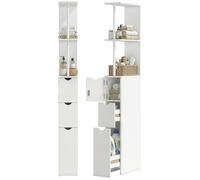 Meuble colonne salle de bain - HOMCOM - avec tiroirs, étagères ouvertes placard - 15 x 33 x 136,8 cm - en bois - blanc