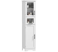 HOMCOM Meuble Colonne Salle de Bain à Porte vitrée, Armoire Salle de Bain étroite avec tiroir, 2 Portes et étagère réglable, Meuble de Rangement pour Toilette, Petits espaces, 40 x 31 x 170 cm, Blanc