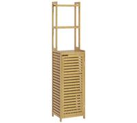 Meuble Colonne Salle De Bain Style Naturel Porte Niche 4 Étagères Bambou