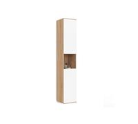 IDMarket - Meuble Colonne Salle de Bain Suspendu TOMI 2 Portes 1 Niche façon hêtre et Blanc