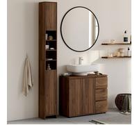 Colonne de salle de bain 2 portes 4 niches - Panneaux de particules - Effet noyer - 20x20x170 cm
