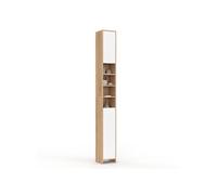 Meuble colonne salle de bain TOMI 2 portes 4 niches façon hêtre et blanc