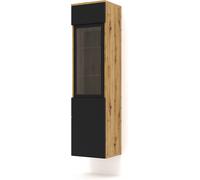 MEUBLE COLONNE VITRINE SALON AURA 37x33x144 CHENE NOIR MAT