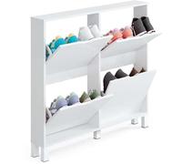 Meuble Commode à chaussures Londres de 4 portes Blanc brillant - Hauteur 98 x Longueur 97 x Profondeur 17 cm