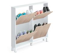Meuble Commode à chaussures Paris de 4 portes Blanc brillant - effet bois - Hauteur 98 x Longueur 97 x Profondeur 17 cm