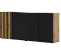 Homlando AURIS 3D3S Commode buffet haut avec 3 portes et 3 tiroirs Chêne/noir mat 180 cm