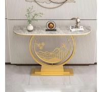 Meuble Console D'entrée Style Italien Luxe Léger Plaque en Pierre Table D'entrée avec Piètement Doré Épais À Double Couche Console Meuble pour Entrée, Salon, Couloir(Gray,100 * 30 * 80cm)