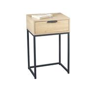 Meuble console, table console avec 1 tiroir en bois coloris chêne et métal noir - longueur 40 x profondeur 40 x hauteur 50 cm - -