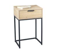 Meuble console, table console avec 1 tiroir en bois coloris chêne et métal noir -longueur 40 x profondeur 40 x hauteur 50 cm