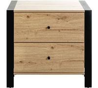 Meuble console, table console avec 2 tiroirs en bois coloris chêne et métal noir - longueur 60 x profondeur 42 x hauteur 60 cm - PEGANE -