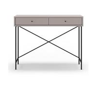 Meuble console, table de console avec 2 tiroirs aspect bois coloris Moka et pieds en métal noir - Longueur 110 x Profondeur 35 x Hauteur 85 cm - -
