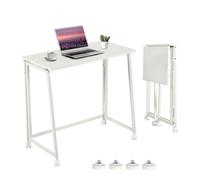 MEUBLE COSY Bureau Pliant avec 4 roulettes pour Petits Espaces Table d'Ordinateur Pliante pour Domicile Poste de Travail Chambre Salon, Style Scandinave, Cadre en Métal, Blanc
