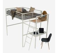 Meuble Cosy Cadres de Lit avec Bureau et Sommier à Lattes, pour Matelas 140x190cm, Verre et métal, Style Industriel, Blanc