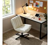 Meuble Cosy Chaise de Bureau Ergonomique Siège Pivotant avec Fonction d'inclinaison et Hauteur Ajustable, en Tissu Chenille, sans roulettes, Capacité 120 kg, Beige