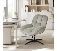 Meuble Cosy Chaise de Bureau Ergonomique, Siège Pivotant, Fonction d'inclinaison, Hauteur Ajustable, en Velours Côtelé, sans roulettes, Capacité 120 kg, Gris