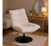 Meuble Cosy Chaise de Coiffeuse Maquillage Confortable Rembourrée Pivotant 360° Hauteur Réglable Dossier Inclinable en Bouclette, Blanc