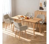 Meuble Cosy Chaises Salle à Manger avec Accoudoirs Lot de 4, Fauteuil de Cuisine Rembourrée en Tissu avec Pieds en Métal, Scandinave, Beige