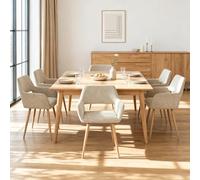 Meuble Cosy Chaises Salle à Manger avec Accoudoirs Lot de 6, Fauteuil de Cuisine Rembourrée en Tissu avec Pieds en Métal, Scandinave, Beige