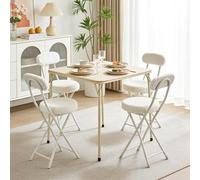 Meuble Cosy Ensemble de Salle à Manger avec 4 Chaises, Table Tabourets Pliante pour Enfant, Cuisine, Salle à Manger et Salon, Gain de Place, Chameau + Blanc
