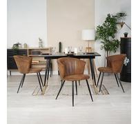 Meuble Cosy Ensemble Table à Manger Extensible avec 4 Chaises en Suédine, Style Industriel, Design Élégant et Confortable, Noir + Or + Marron