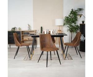 Meuble Cosy Ensemble Table à Manger Extensible avec 4 Chaises en Suédine, Style Industriel, Design Élégant et Confortable, Noir + Or + Marron