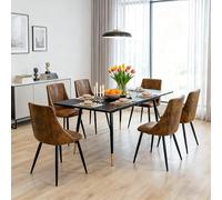 Meuble Cosy Ensemble Table à Manger Extensible avec 6 Chaises en Suédine, Style Industriel, Design Élégant et Confortable, Noir + Or + Marron