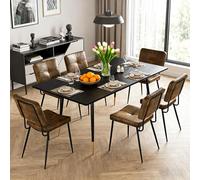 Meuble Cosy Ensemble Table à Manger Extensible avec 6 Chaises en Suédine, Style Industriel, Design Élégant et Confortable, Noir + Or + Marron