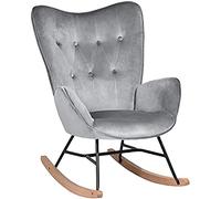 MEUBLE COSY EPPING VELVET DARK GREY Fauteuil à Bascule Chaise Loisir et Repos Salon Salle à Manger Pieds e' Bois Métal, Gris Velours, 68x87x98cm