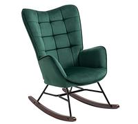 MEUBLE COSY Fauteuil à Bascule Allaitement Rétro Chaise Loisir et Repos en Velours avec Pieds en E' Bois Métal pour Salon, Chambre, Massif, Vert, 66x84x97cm