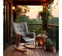 MEUBLE COSY Fauteuil à Bascule de Jardin, Chaise de Détente pour Terrasse et Balcon Couverts, Design Scandinave avec Pieds Bois et Métal, Tissu Non Imperméable