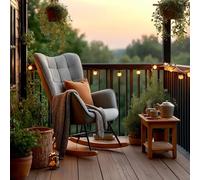 MEUBLE COSY Fauteuil à Bascule de Jardin, Chaise de Détente pour Terrasse et Balcon Couverts, Design Scandinave avec Pieds Bois et Métal, Tissu Non Imperméable