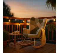 MEUBLE COSY Fauteuil à Bascule de Jardin, Chaise de Détente pour Terrasse et Balcon Couverts, Design Scandinave avec Pieds Bois et Métal, Tissu Non Imperméable