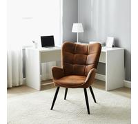 Meuble Cosy Fauteuil de Bureau Scandinave Chaise Ergonomique avec Accoudoirs, Siège de Travail Confortable en Suédine Rembourré, Marron