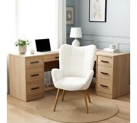 Meuble Cosy Fauteuil de Bureau Scandinave Chaise Ergonomique avec Accoudoirs, Siège de Travail Confortable en Boulette Rembourré, Blanc