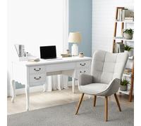 Meuble Cosy Fauteuil de Bureau Scandinave Chaise Ergonomique avec Accoudoirs, Siège de Travail Confortable en Tissu Rembourré, Gris
