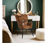 Meuble Cosy Fauteuil de Coiffure avec Accoudoirs Chaise de Maquillage Beauté Confortable, Pieds en Métal, Marron