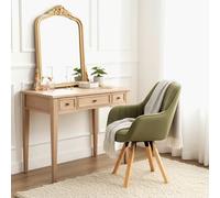 Meuble Cosy Fauteuil de Coiffure Pivotant 360° Chaise de Maquillage avec Accoudoirs, Siège Confortable et Dossier, Pieds en Bois Massif, Vert