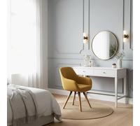 Meuble Cosy Fauteuil de Coiffure Pivotant 360° Chaise de Maquillage avec Accoudoirs, Siège Confortable et Dossier, Pieds en Bois Massif, Jaune