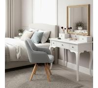 Meuble Cosy Fauteuil de Coiffure Pivotant 360° Chaise de Maquillage avec Accoudoirs, Siège Confortable et Dossier, Pieds en Bois Massif, Gris