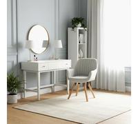 Meuble Cosy Fauteuil de Coiffure Pivotant 360° Chaise de Maquillage avec Accoudoirs, Siège Confortable et Dossier, Pieds en Bois Massif, Beige