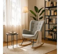 Meuble Cosy Fauteuil de Relaxation, Rocking Chair Confortable, Chaise à Bascule pour Salon en Tissu avec Pieds Bois et Métal