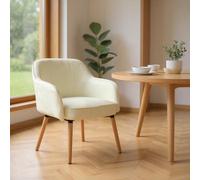 Meuble Cosy Fauteuil de Salle à Manger Confortable Chaise de Cuisine en Tissu Chenille, avec Dossier et Pieds en Bois Massif Solides, Beige