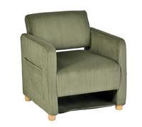 Meuble Cosy Fauteuil de Salon Canapé 1 Place Rembourré avec Assise Large, Chaise de Loisirs avec Accoudoirs, en Velours Côtelé, Pieds en Bois Massif, Vert