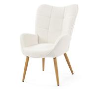 MEUBLE COSY Fauteuil de Salon Chambre Scandinave Chaise Coiffeuse avec Accoudoirs et Assise Épais Pied Bois Massif Rembourré en Boulette Beige