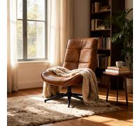 Meuble Cosy Fauteuil de Salon Confortable Pivotant, Chaise Relax Moderne avec Hauteur Réglable, Dossier Inclinable et Pliable, en Suédine Doux et Pieds Métal, Marron