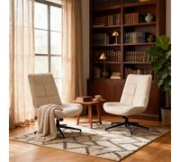 Meuble Cosy Fauteuil de Salon Pivotant Lot de 2, Chaise Relax Moderne avec Hauteur Réglable, Dossier Inclinable et Pliable, en Tissu Doux et Pieds Métal, Beige